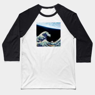 The Great Wave - Hokusai - Pixel Galaxy Baseball T-Shirt